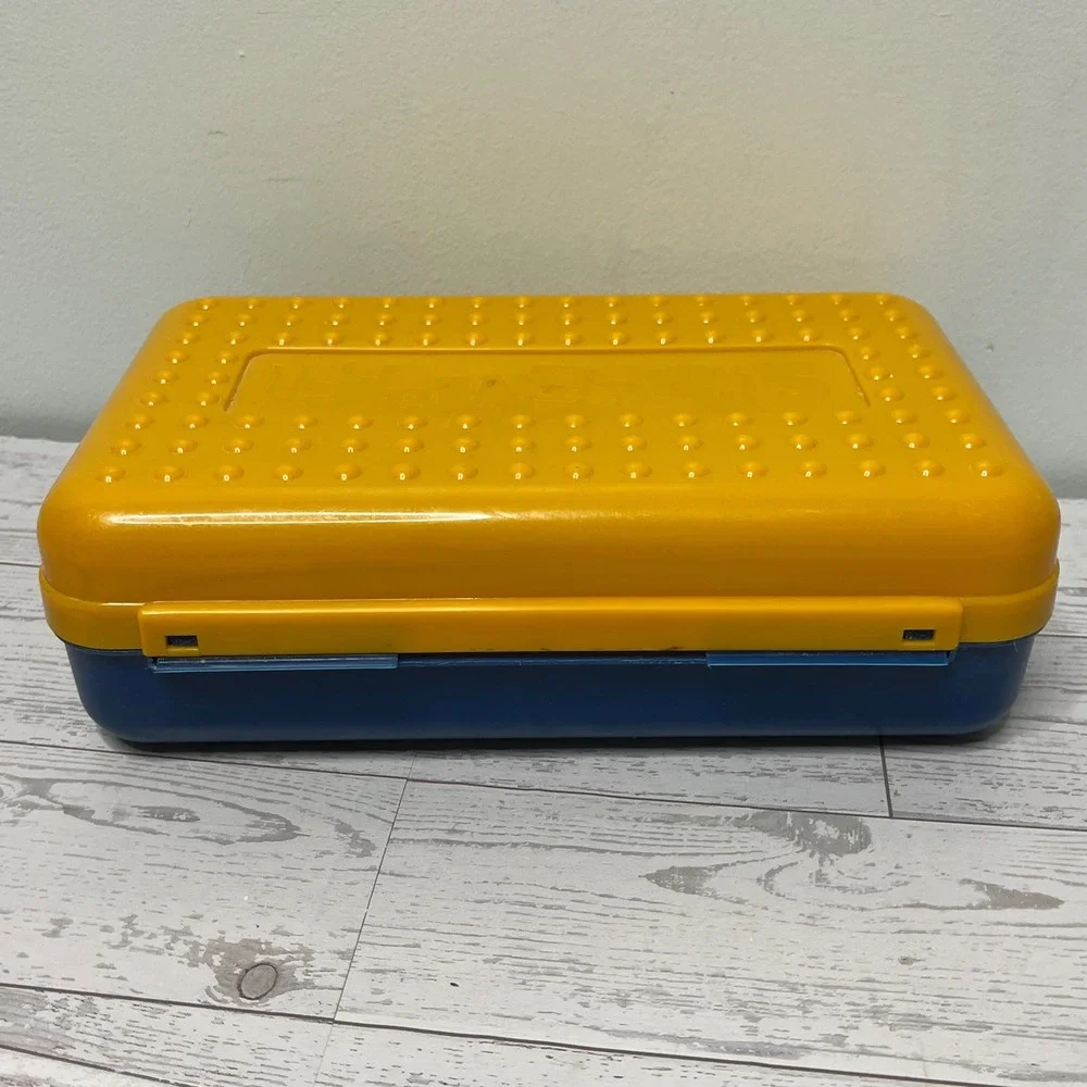 Vintage 1995 SpaceMaker Pencil Box Blue Yellow Newell Office Products 546 USA
